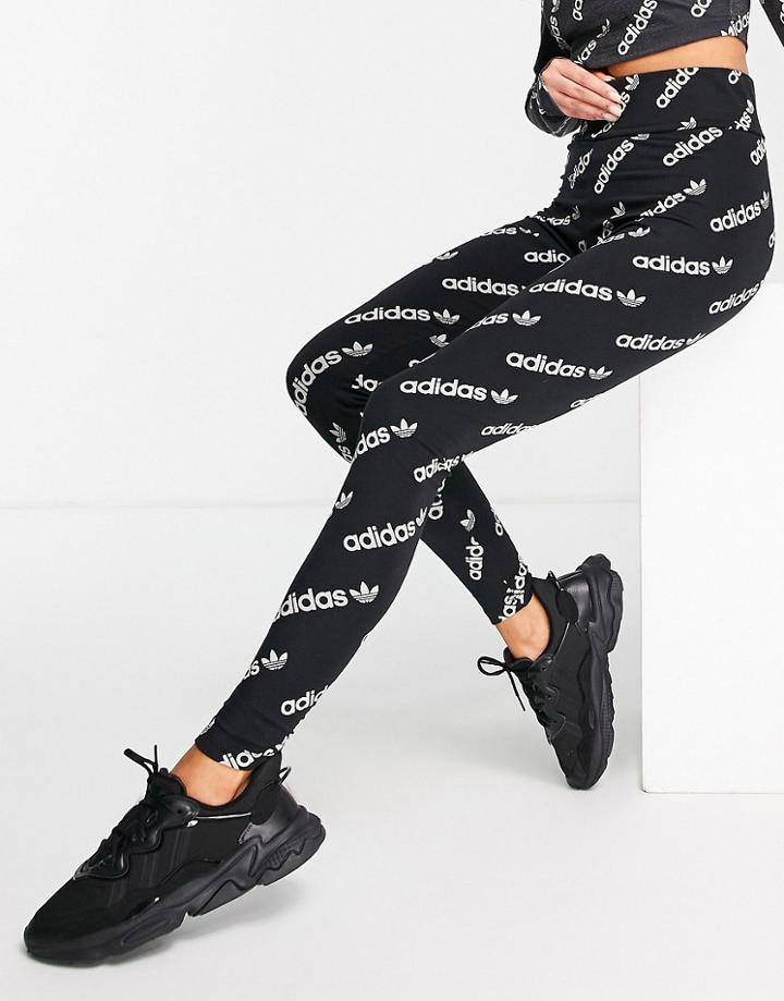 Adidas Originals Logomania Repeat Logo Leggings In Black