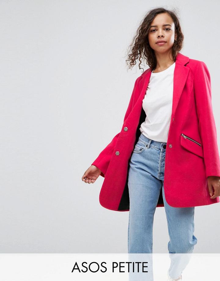 Asos Petite Slim Boyfriend Coat With Zip Pocket - Pink
