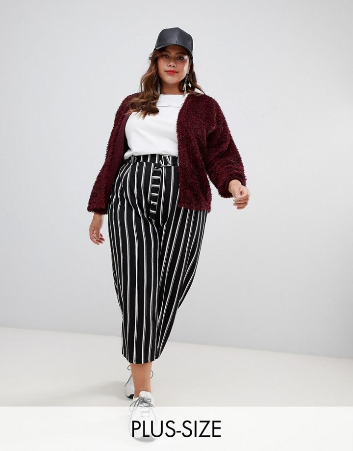 New Look Curve Stripe Crop Pants In Black Pattern - Black