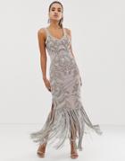 Starry Eyed Cami Embellished Maxi Dress With Tassel Detail - Silver