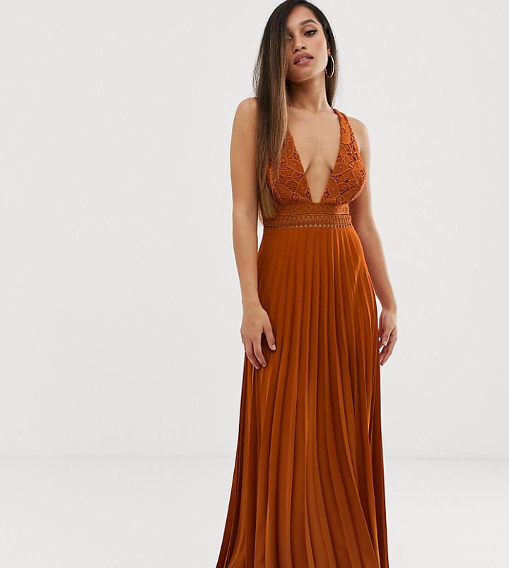 Asos Design Petite Sleeveless Maxi Dress With Lace Bodice And Pleated Skirt-white