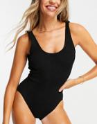 Asos Design Crinkle Scoop Low Back Swimsuit In Black