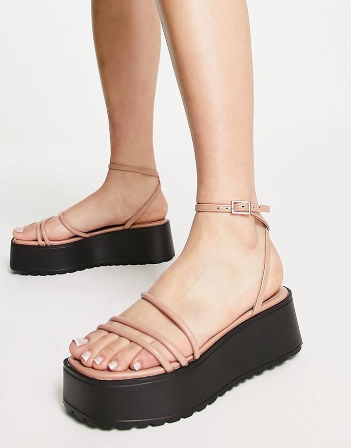 Asos Design Talla Strappy Flatform In Beige-neutral