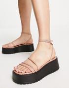 Asos Design Talla Strappy Flatform In Beige-neutral