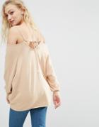 Asos Sweater With Cold Shoulder And Tie Back - Pink