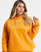 Nike Mini Swoosh Oversized Pullover Hoodie In Orange-yellow