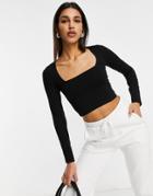 Asos Design Square Neck Crop Top With Seam Detail In Black