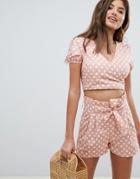 Missguided Polka Dot Wrap Front Top - Pink