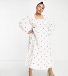 Never Fully Dressed Plus Exclusive Shirred Smock Maxi Dress In White Cherry Print