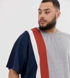 Asos Design Plus Oversized T-shirt With Vertical Color Block In Gray - Gray