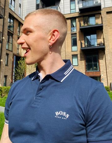 Boss Athleisure Paul Curved Polo In Navy