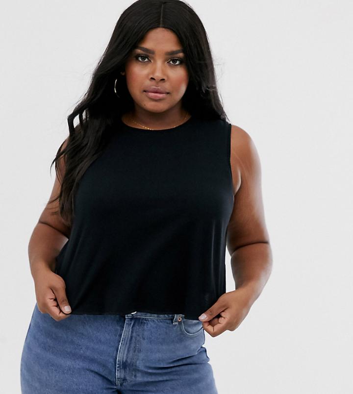 Asos Design Curve Crop Swing Tank With Overlock Stitch In Black