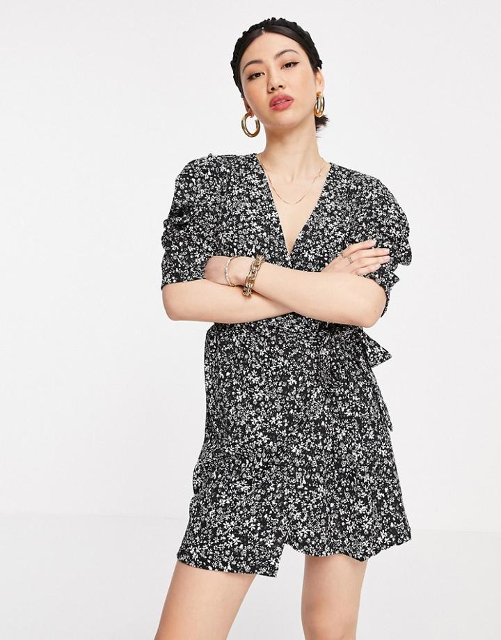 Mango Ditsy Floral Wrap Dress In Black