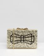 Ted Baker Gold Glitter Box Clutch Bag With Bow - Gold