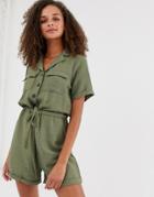 New Look Romper With Drawstring Waist In Green - Green