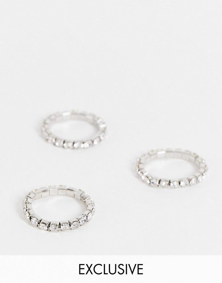 Reclaimed Vintage Inspired Unisex Stretch Rings In Crystal 3 Pack-silver