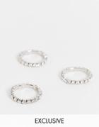 Reclaimed Vintage Inspired Unisex Stretch Rings In Crystal 3 Pack-silver