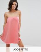 Asos Petite Denim Strapless Dress In Pink - Pink