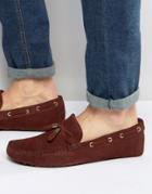 Asos Driving Shoes In Burgundy Suede With Tassel And Gold Clips - Red