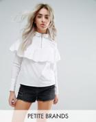 Noisy May Petite Ruffle And Zip Detail Shirt - White