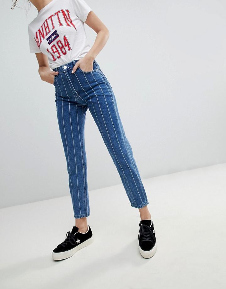 Stradivarius Stripe Mom Jean - Blue
