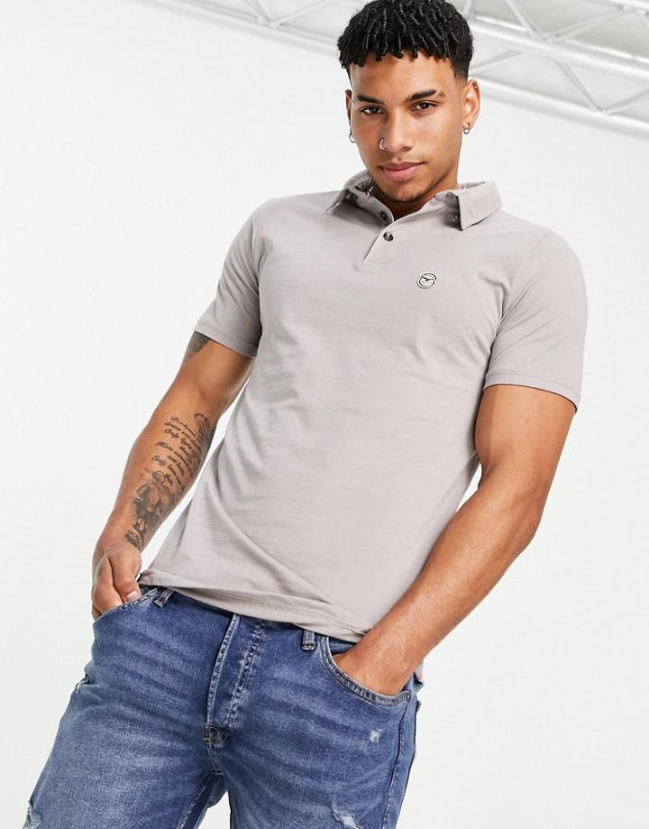 Le Breve Muscle Fit Curved Hem Polo In Slate Gray-grey