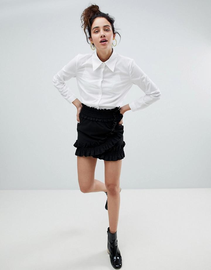Monki Frill Detail A-line Skirt - Black