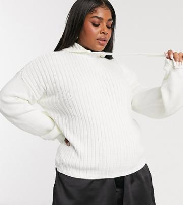 In The Style Plus X Lorna Luxe Lullaby Ribbed Hoodie Co Ord In Ecru-white