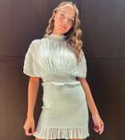 Asos Design Petite Pleated Blouson Mini Dress Wth Shirred Skirt-white