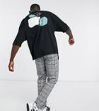 Asos Design Oversized Organic T-shirt In Black With Line Drawing Back Print