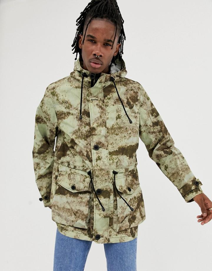 Asos Design Lightweight Parka Jacket In Camo Print-green