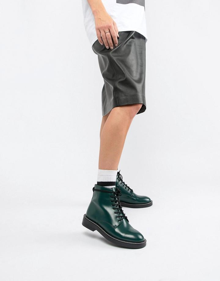 Asos Design Anarchy Leather Lace Up Boots - Green
