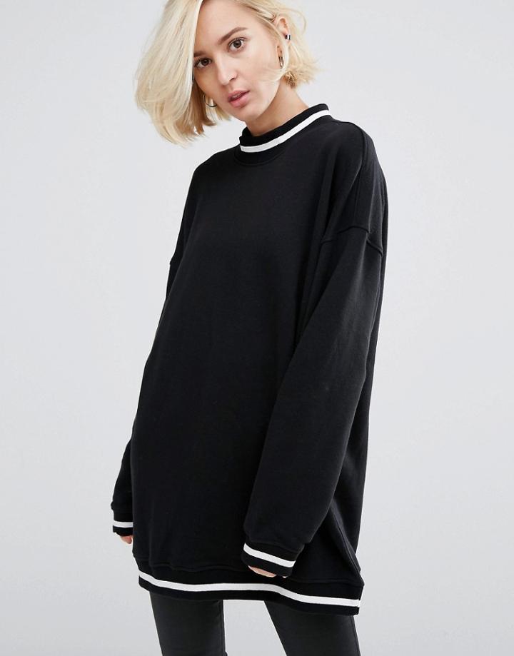 Dr Denim High Neck Sweatshirt With Contrast Collar - Black