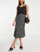 Whistles Ruffle Front Midi Skirt In Black Smudge Print