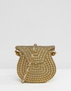 Park Lane Rhinestone And Metal Gold Cross Body Bag With Beaded Strap -