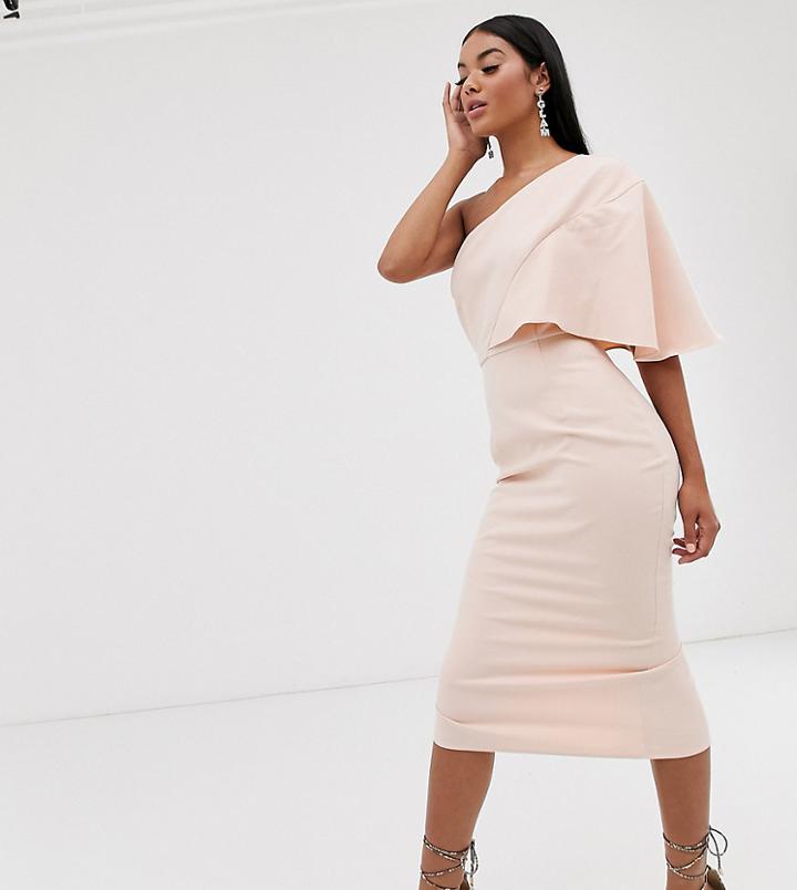 Pretty Lavish One Shoulder Midi Dress In Pink - Pink