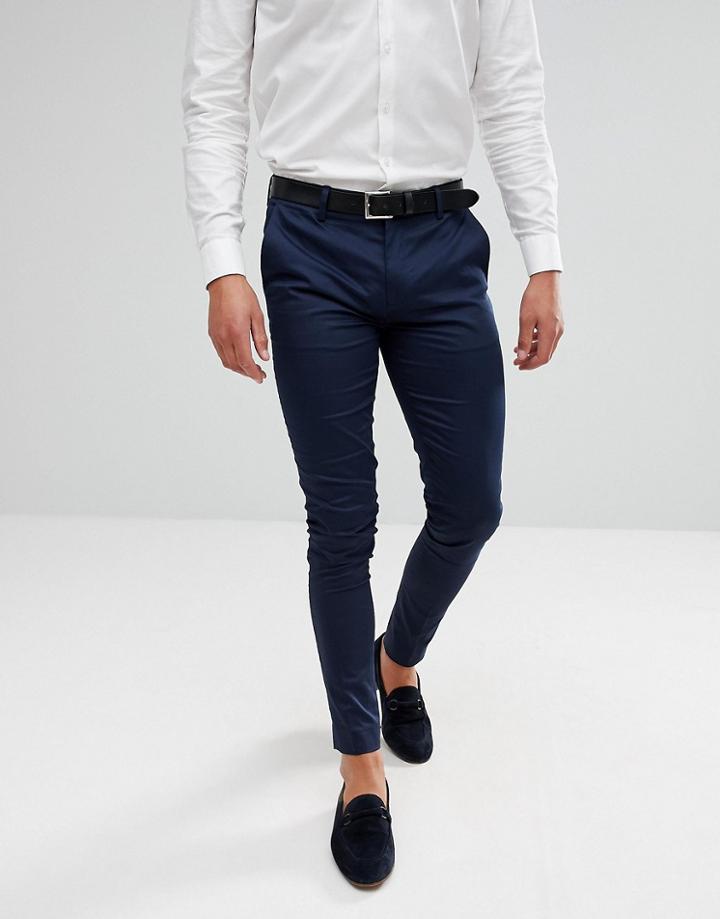 Asos Wedding Super Skinny Pants In Navy Cotton Sateen - Navy