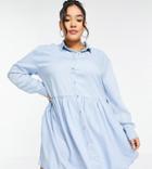 Simply Be Denim Smock Shirt Dress In Light Blue-blues