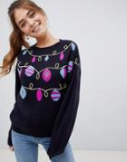 Asos Design Sweater With Christmas Light Pattern-multi