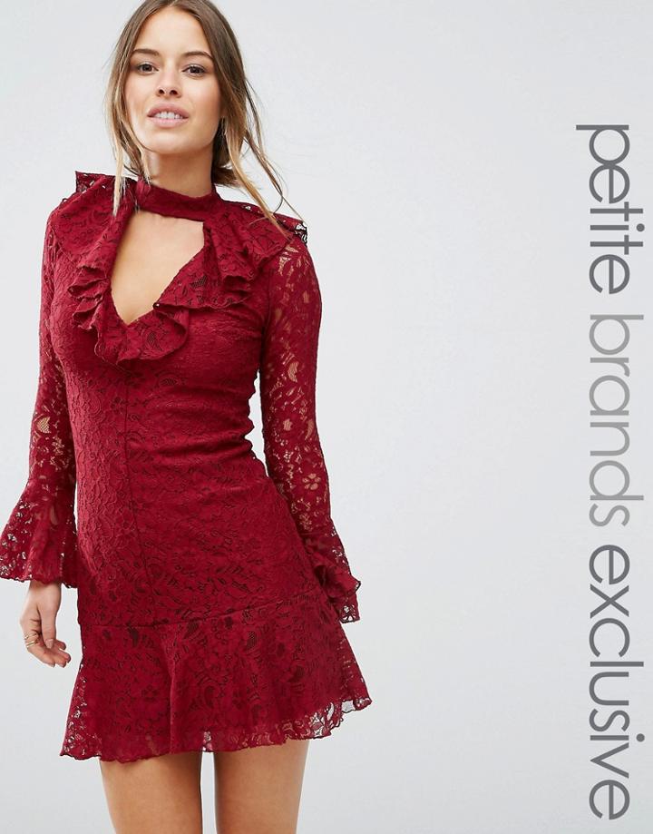 John Zack Petite High Neck All Over Lace Skater Dress With Layered Fri