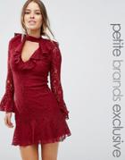 John Zack Petite High Neck All Over Lace Skater Dress With Layered Fri