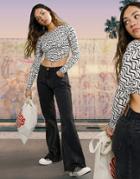 Asos Design Scarf Hem Top In Squiggle Print In Mono-multi