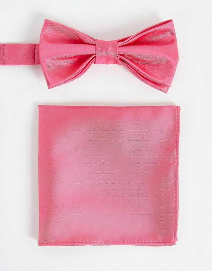 Devils Advocate Satin Pocket Square And Bow Tie In Raspberry-pink