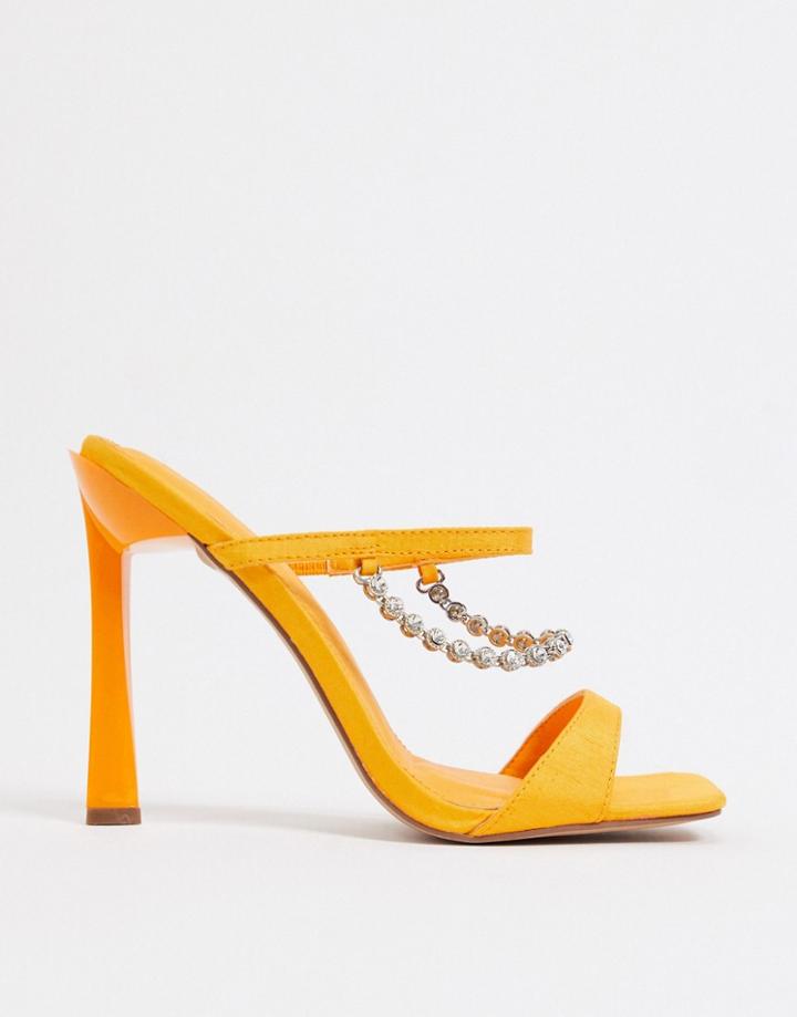 Asos Design Newland Embellished Heeled Mules In Orange