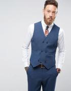 Asos Wedding Slim Suit Vest In Cross Hatch With Printed Lining - Navy