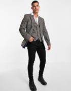 Asos Design Skinny Wool Mix Suit Jacket In Brown Micro Check