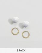 Asos Sterling Silver Pack Of 2 9mm Hoop And Heart Stud Earrings - Multi