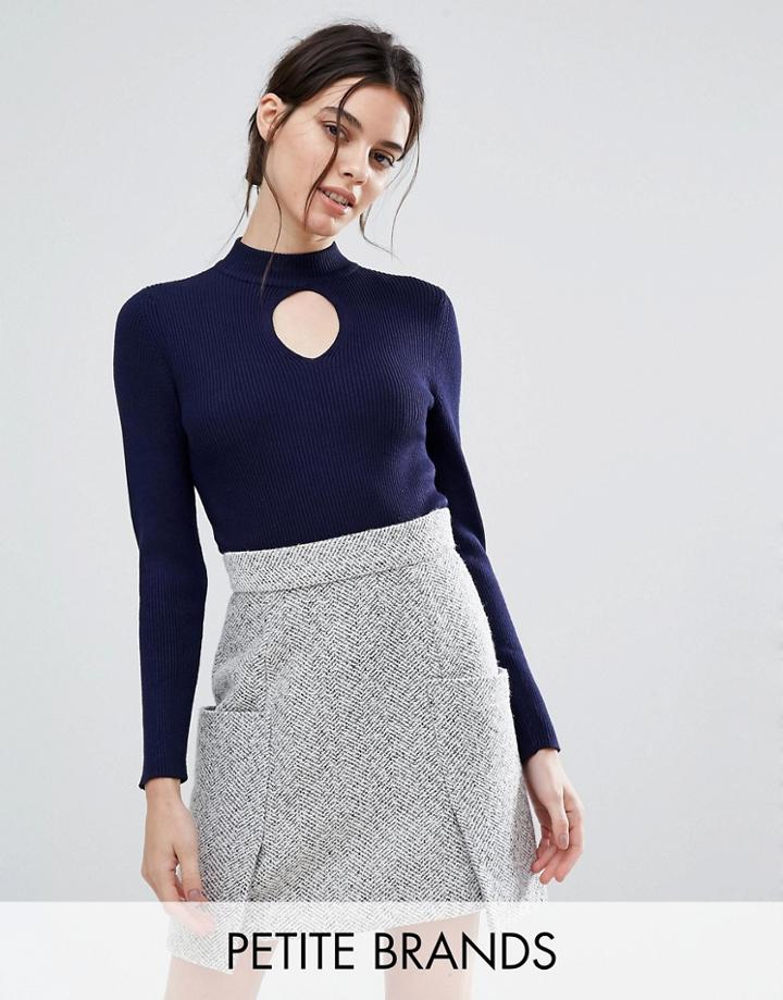 New Look Petite Ribbed High Neck Sweater - Navy