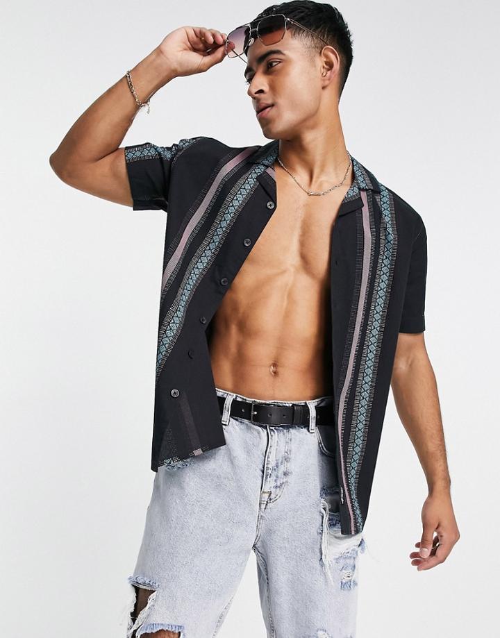 Hollister 70's Stripe Short Sleeve Shirt In Black