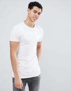 Asos Design Longline Muscle Fit T-shirt With Bound Curved Hem - White